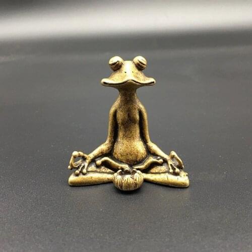 Collectable Chinese Brass Carved Lovely Frog Lotus Flower Tea Pet Incense Insert Exquisite Small Statues