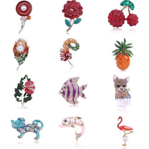 Rhinestone Pearl Flora And Fauna Fruit Brooch Flower Tree Cat Pineapple Brooch Pin Jewelry Banquet Wedding Gift Jewelry Brooch