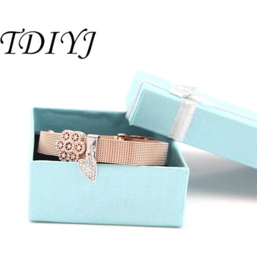 TDIYJ Snowflake Heart Dangle New Collection Charms DIY Stainless Steel Mesh Fashion Bracelet For Women Jewelry 1Set