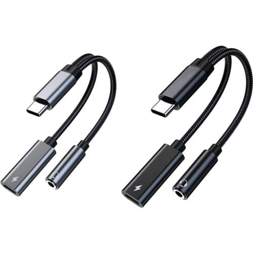 Type C to 3.5mm Headphone and Charger Adapter,2-In-1 USB C to Aux Audio Jack Hi-Res DAC and Fast Charging Cable