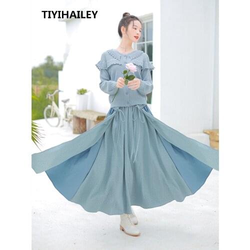 TIYIHAIEY Free Shipping Boshow 2020 New Plaid Long Maxi Cotton Linen Corduroy Patchwork Autumn Women Elastic Waist Skirts