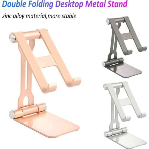 High Grade Double Folding adjustable desk Desktop Table Phone Holder for mobile phone tablet pc zinc alloy Metal Stand Holder