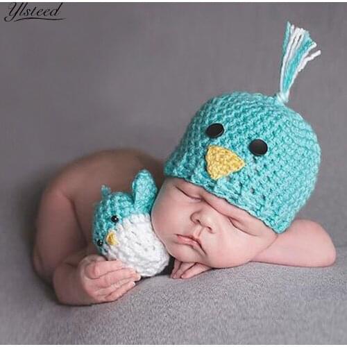 Ylsteed 2Pcs/Set Cute Baby Boy Hat Doll Set Newborn Photo Props Infant Shooting Outfits Crochet Costume Newborn Shower Gift