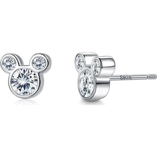 ZEMIOR Authentic 925 Sterling Silver Dazzling Mouse Cute Earrings For Women Girl Trendy Cubic Zirconia Stud Earring Jewelry Gift