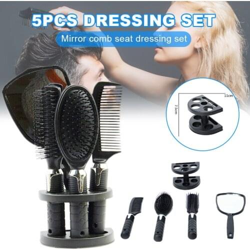 2019 5pcs/set Women Hair Brush Massage Comb Styling Salon Home Set Mirror and Stand Holder