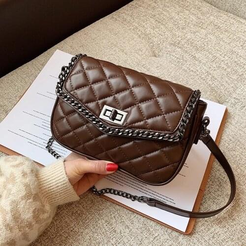 Ladies chain bag fashion shoulder bag casual messenger bag luxury designer handbag pure color PU small bag mobile phone bag