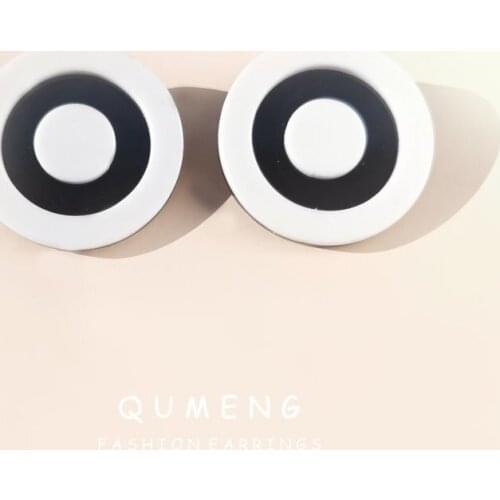 QUMENG 2020 Fashion classic Acrylic Women Black White round Big stud Earrings Girls Gift Large hyperbole Earrings party Jewelry
