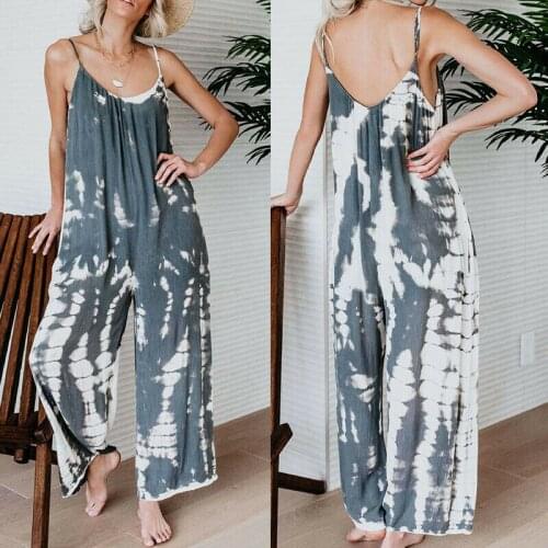 Womens Knit Sling Print Jumpsuit Loose Striped Backless One-piece Pants NEW