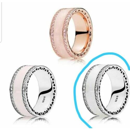 925 Sterling Silver Pandora Ring Rose Gold Pink Hearts Of Rings With Crystal For Women Wedding Gift Jewelry