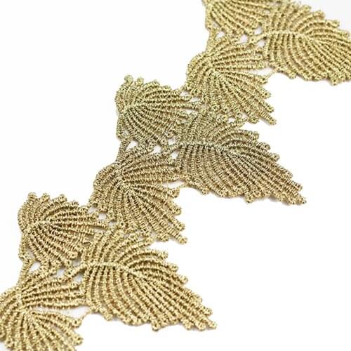 Gold Metallic Trim Leaf Embroidered Applique Patch Trims Fabric Lace Ribbon Trimming Scrapbooking Diy Sewing Supplies 1Y
