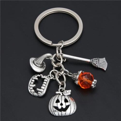 1pc Halloween Pumpkin Sorcerer Witch Hat Teeth Keychain For Keys Car Bag Charm Bead Key Ring Handbag Key Chains Jewelry E2016