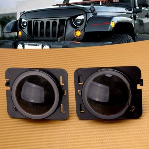 2Pcs Car Smoked LED Side Marker Light Lamp IP65 9-16V Fit for Jeep Wrangler JK 2007 2008 2009 2010 2011 2012 2013 2014 2015