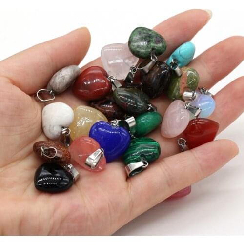 2pcs Natural Stone Agates Heart Shape Clear Quartz Goledn Swan Pendant for Necklace Earring Jewelry Making Women Gift 16x16mm