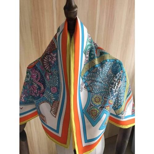 2021 new arrival winter spring classic orange 100% real silk scarf twill hand made roll 90*90 cm shawl wrap for women lady