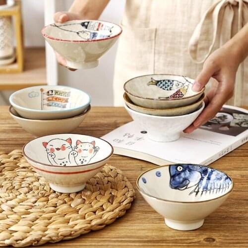 5 inch hand-painted household creative bowl single combination eating bowl ceramic cute hat good-looking childrens rice bowl
