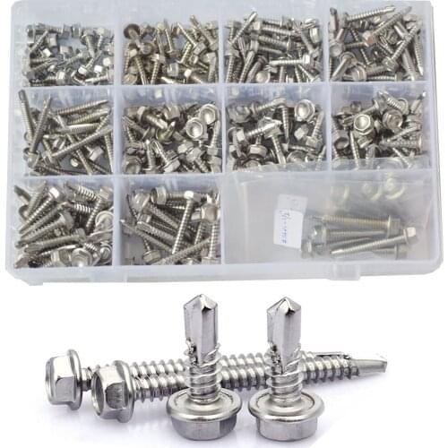 #8 #10 #14 External Hex Self Tapping Screw Thread Hexagon Self Drilling Screws Bolt Assortment Kit Set Stainless Steel