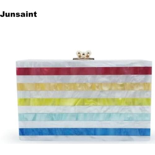 Brand Designer Wallet Elegant Lady Rainbow Striped Acrylic Clutch Purse Casual Colorful Banquet Evening Bags Cross-body Handbags