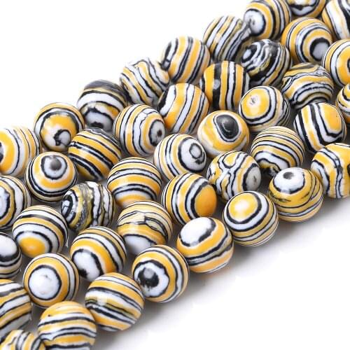 Natural Stone Beads Round Yellow Malachite Spacer Beads for Jewelry Making Bulk DIY Bracelet Necklace Accessroies 4/6/8/10/12mm