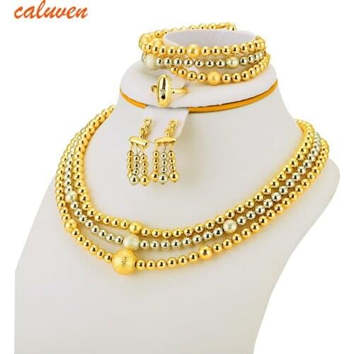 Two-tone Bead Bead Necklace Earrings Bracelet set Jewelry Ball For Women Gold Color Africa/Arab/Middle East/Ethiopian