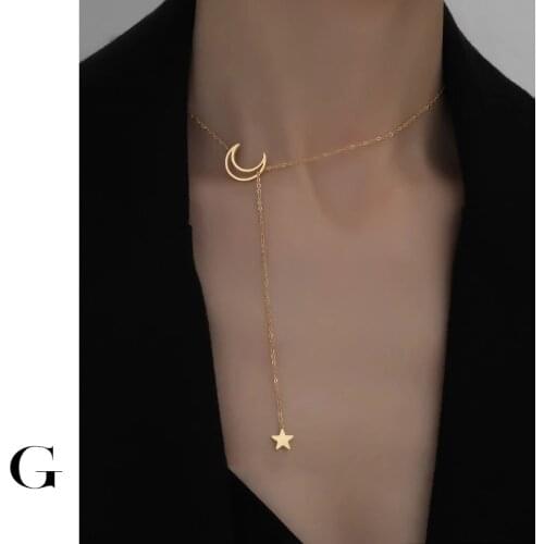 GHIDBK Stainless Steel Dainty Moon Star Pendant Choker Necklaces for Women 2020 Fashion O Chain Necklace Minimalist Necklaces