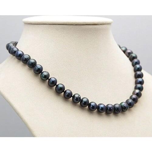 Nice 8-9mm Black Tahitian Natural Pearl Necklace 18"AAA