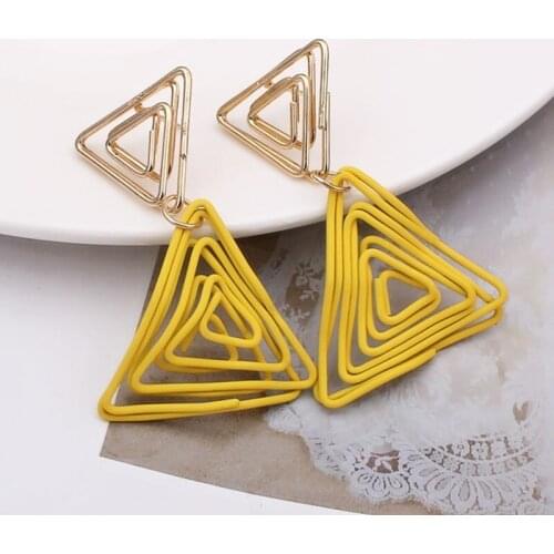 Korean Jewelry Double Triangle Drop Earrings Red Wire Spiral Earrings Metal Maze Exaggerated Wedding Party Jewelry Accessories