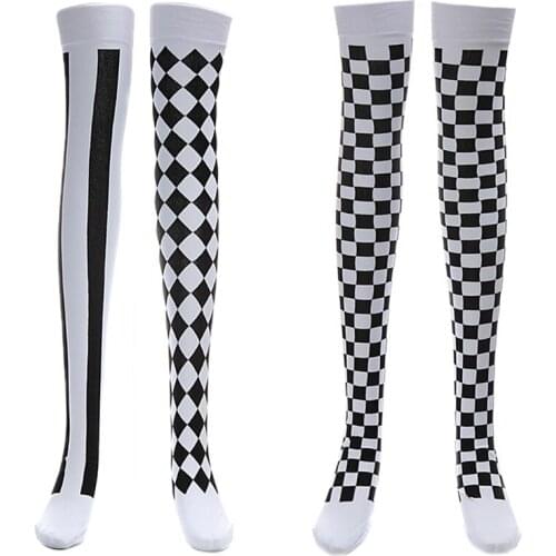 Clown Costume Black White Plaid Knee-High Long Socks Halloween Carnival Party Au02 21 Dropshipping