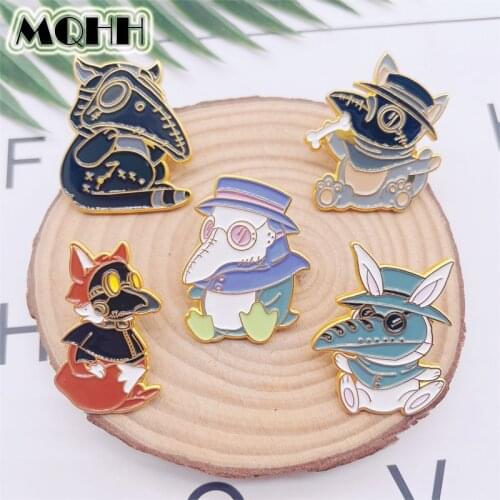 Creative Cartoon Animals Crow Birds Enamel Pins Plague Doctor Series Alloy Brooches Badges Clothes Accessories Fashion Jewelry
