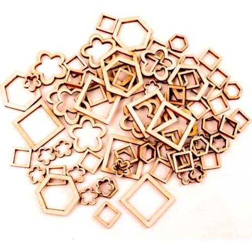 Natural Wooden Hollow Flower Square Handmade Wooden Crafts Accessory Home Decoration Scrapbookings DIY 10-30mm 50pcs