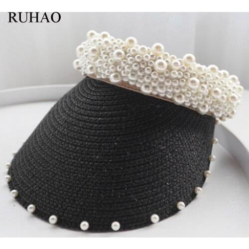 MAERSHEI 2019 Womens Summer Sun Hat Sunscreen Pearl Empty Cap Casual Elegant Sunshade Beach Cap