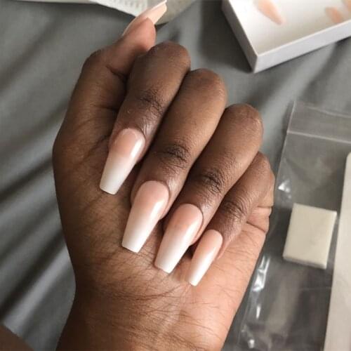 Ombre Medium Coffin Press On Nails Fake Baby Boomer Gradient Ballerina Faux Ongles Clear Plastics Nail Tips Decorating Manicure