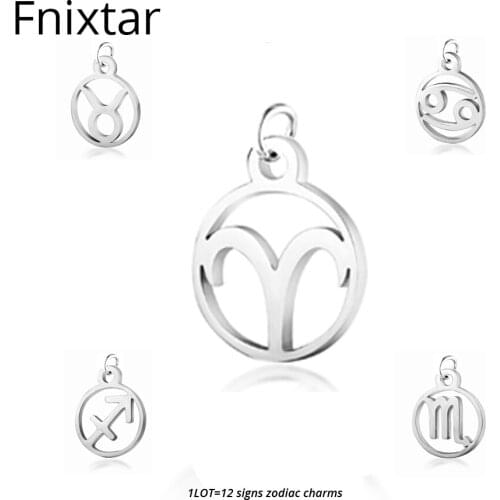Fnixtar 12 Signs Stainless Steel Zodiac Metal Charms Never Fade DIY Constellation For Women Jewelry Bracelet Making 12pcs/lot