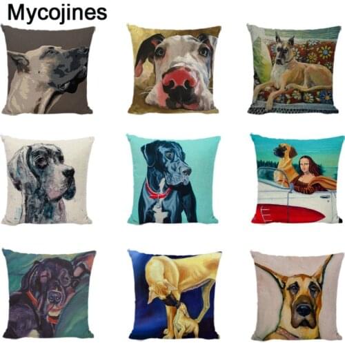 Lovely Great Dane Cushion Covers Watercolor Pillowcases Children Decor Oil Printed Cute Dogs Childlike Gifts Throw Pillows Cases