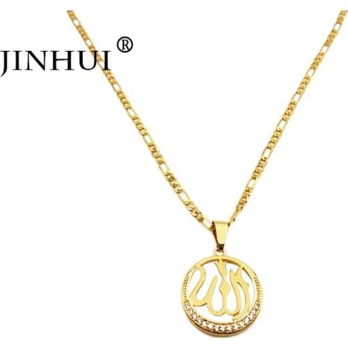 JINHUI Saudi Arabia fashion women gold color necklaces pendant Men 45cm gold chain round Jewelry Africa gifts Wholesale