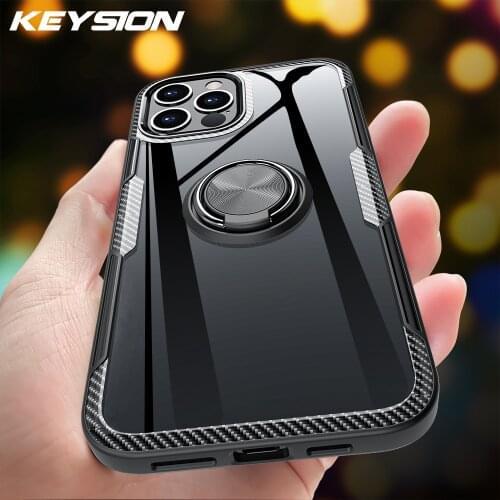 KEYSION Fashion Clear Shockproof Case For iPhone 12 Pro Max 2020 New i12 Transparent Ring Phone Back Cover for iPhone 12 12 mini
