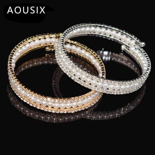 Fashion luxurious Crystal pearl Adjustable Bracelet Bangle for Women Gold Silver Color Wedding Bracelets & Bangles Jewelry Gift