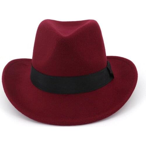 Men Women Wool Western Cowboy Hat With Cloth Belt Wide Brim Jazz Hat Sombrero Hombre Cap Size 56-58CM