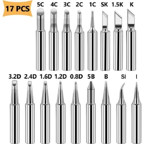 17 Pcs Lead-Free Soldering Iron Tip Suitable For 936/937/ 938/ 969/900M/ 8586/ 852D Soldering Iron Stations Soldering Iron Tips