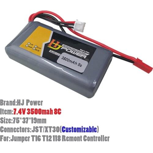 HJ Power 7.4V 3500MAH 8C XT30 JST Customizable Connectors For Jumper T16 T12 T18 TX16S Remote Controller Transmitter