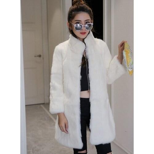 New Free Shipping real rabbit fur coat women rabbit fur long full pelt rabbit fur overcoat winter outerwear big size F1970