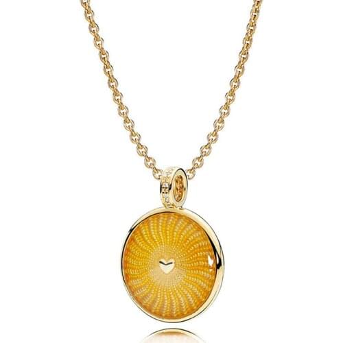 NEW NEW 100% 925 Sterling Silver Genuine Sun 18 Gold Sun Pendant Necklace Original Orange Charm Pendant Women Gift