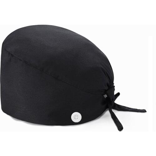 Solid Scrub Cap with Buttons Bouffant Hat for Women Men Wearing Protect Ears Work Hat Huniform Accessories gorro medico mujer
