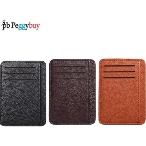 Retro Women Men PU Leather Litchee Pattern Solid Color Card Holder Money Bag Casual Ladies Mini Coin Purse Card Organizer Wallet