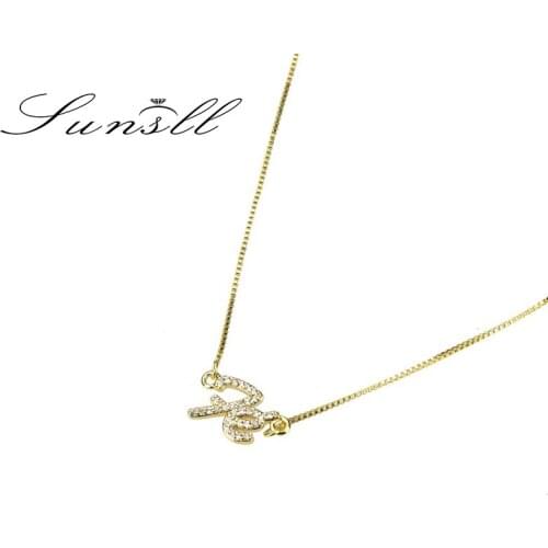 SUNSLL new gold copper necklace white cubic zirconia necklace fe letter necklace women necklace fashion jewelry necklace gift