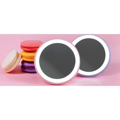 Mini Portable Lights LED Makeup Mirror Magnifying Hand Hold Lighted Makeup Mirror Sensing USB Chargeable Travel Make Up Mirrors