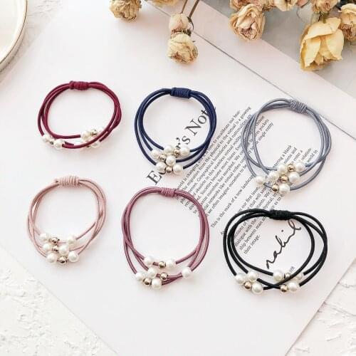 Korean Style Simple Girl Beaded Hair Rope Multi-layer Elastic Rubber Band Ball Hair Decoration Head Rope Ladies Fashion Jewelry