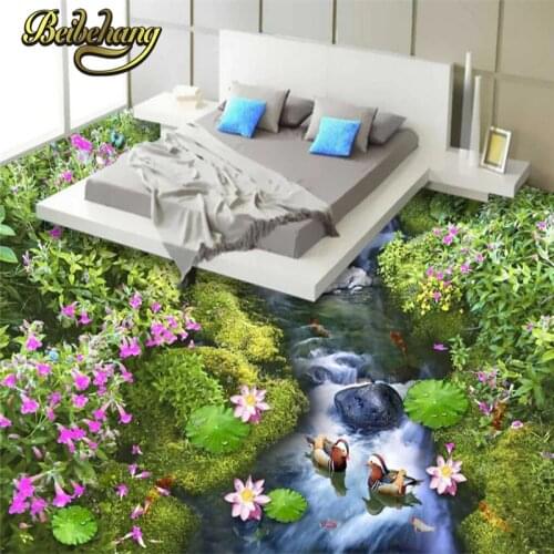 Beibehang Custom Floor Flowers Mural Wall paper Paintings PVC Self-adhesive Waterproof Bathroom wallpaper for walls 3 d printer