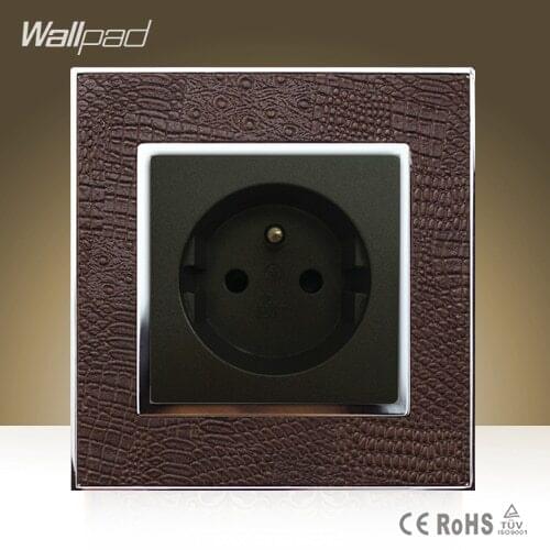Wallpad Luxury French Socket Goats Brown Leather Panel EU French Socket 16amp Industry Module Wall Socket Free Shipping