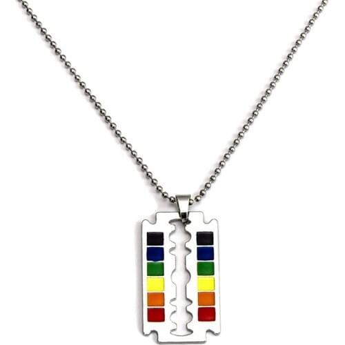 Rainbow LOVE Double Pendant Mens Color Blade Pendant Necklace Alloy Tag Bead Chain Homosexual Jewelry