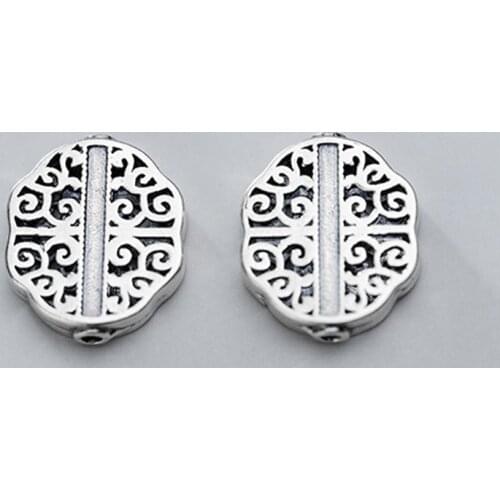 925 Sterling Silver Classical Hollow Geometry Space Beads 16mm Thai Silver Craftwork Charm Spacing Loose Beads DIY Jewelry Make